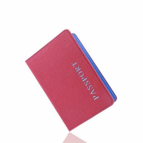 Leather Travel Passport Holder Card Cover Slim Case Thin Wallet Pouch Red Color - Picture 1 of 1